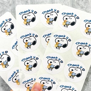 Pegatinas de agradecimiento de Snoopy Pegatinas circulares para pedidos de embalaje de propietarios de pequeñas empresas Pegatinas de agradecimiento para baby shower de niño