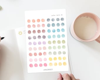 Transparante kleurpuntstickers | Waterverfstickers | Stickervel | Plannerstickers | Tijdschriftstickers | Plakboek | Bujo-stickers