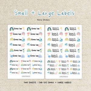 48 kleine und große Namensaufkleber | Zwei Größen des Labels | Tagespflege Label | Schulschild | Namensschild |