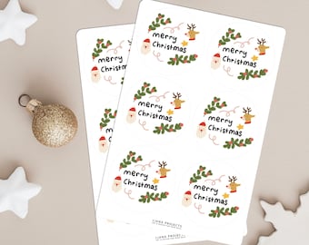 12 Aufkleber Weihnachten | 5cm Weihnachtssticker | Weihnachtsgeschenk Aufkleber | 2 Bögen mit 12 weihnachtlichen Stickern