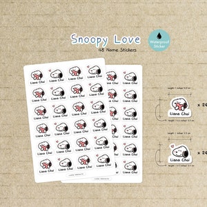 Snoopy Gesicht Sticker | 48 Aufkleber für Kinder | Kita Label | Schuletiketten | Wasserfest