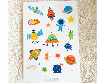 Raumschiff Aufkleber | Belohnungs-Aufkleber | Transparent Sticker Blatt | Kinder Sticker | Lernbare Aufkleber | Sammelalbum | Schulzubehör