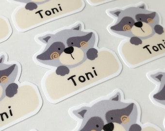 Racoon name Stickers |  Kid's Label Stickers | Daycare Label | School labels| Racoon Name Stickers  | Waterproof  |