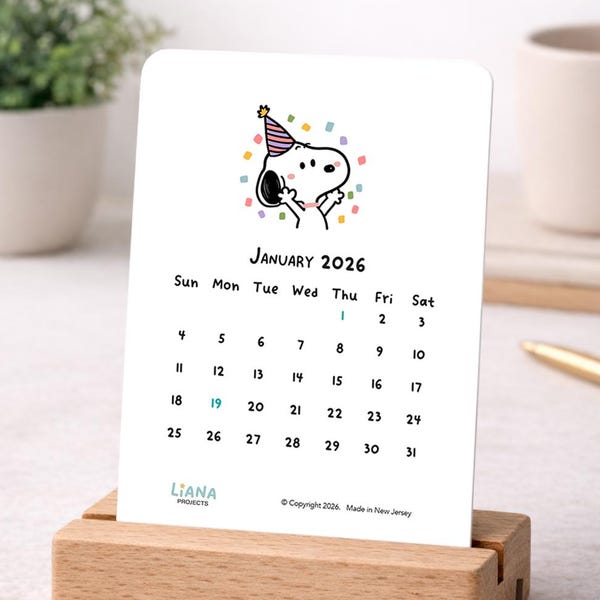 2026 Illustration Desk Calendar with Wooden Stand | Monthly Card