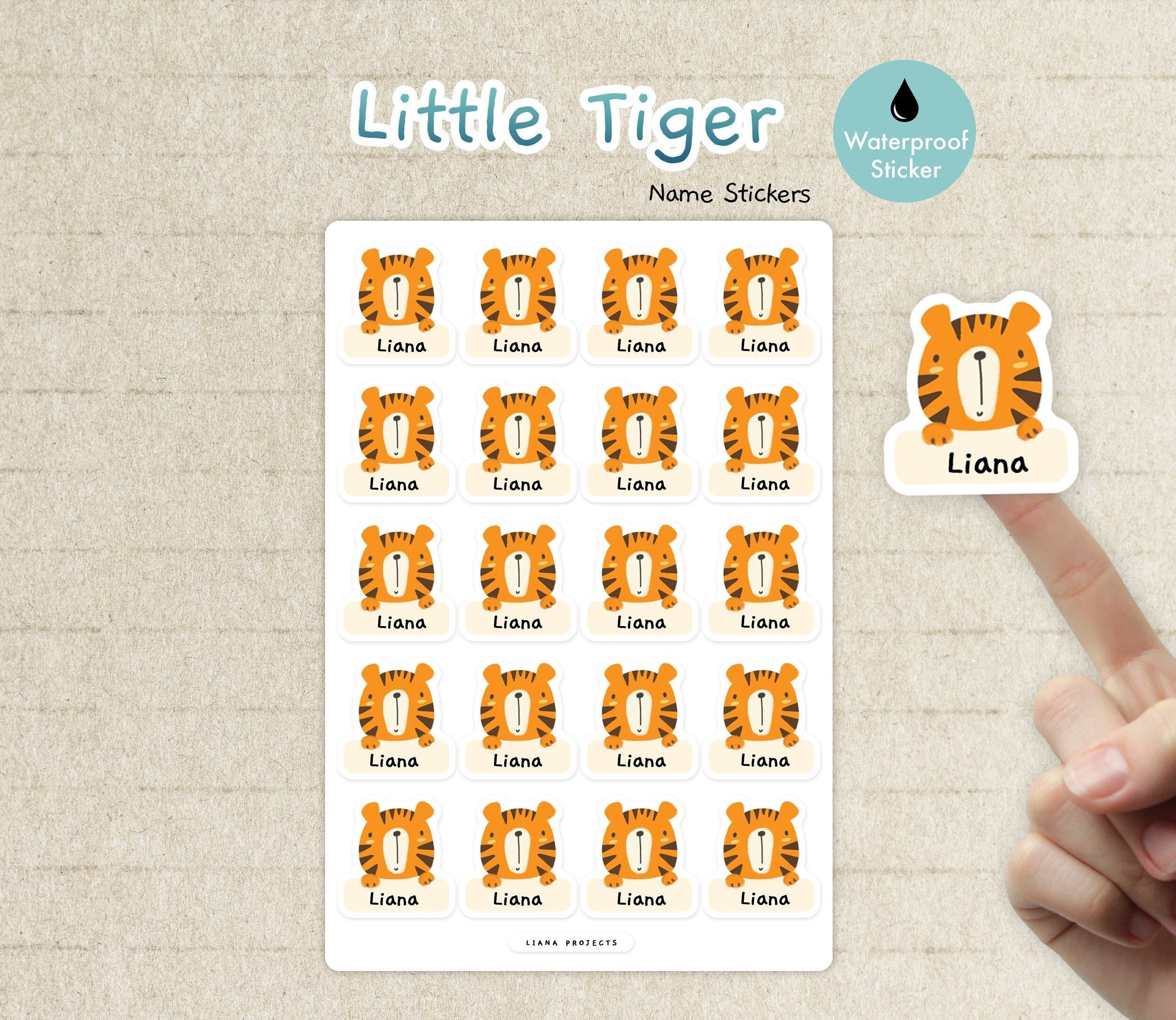 Little Tiger Name Stickers | Daycare Label | School Supply Labels ...