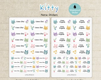 Personalized Kitty Name Labels for Kids | Waterproof Daycare & School Stickers | Custom Name Tags for Lunch Box and Supplies