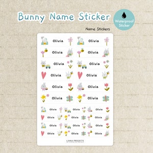 Bunny Name Stickers | 48 Kid&#39;s Name Label Stickers  | School supply labels | Daycare labels | School Label |