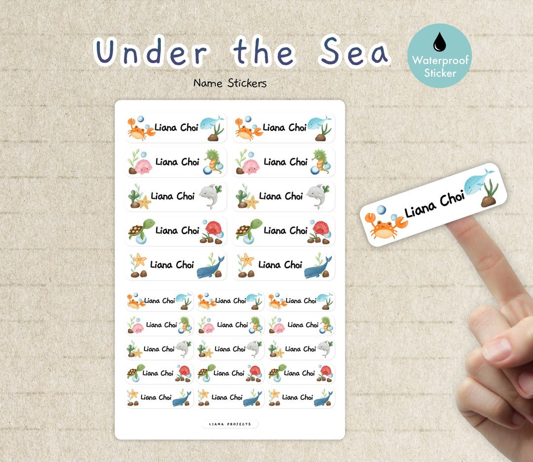 Personalized Name Labels Kids Waterproof Stickers Sea Dolphin