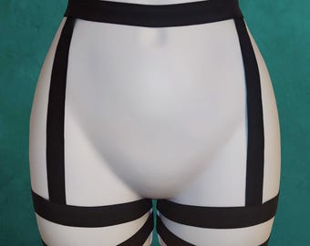 Strappy Elastic Garter Belt, Body Cage Lingerie, Rave Wear