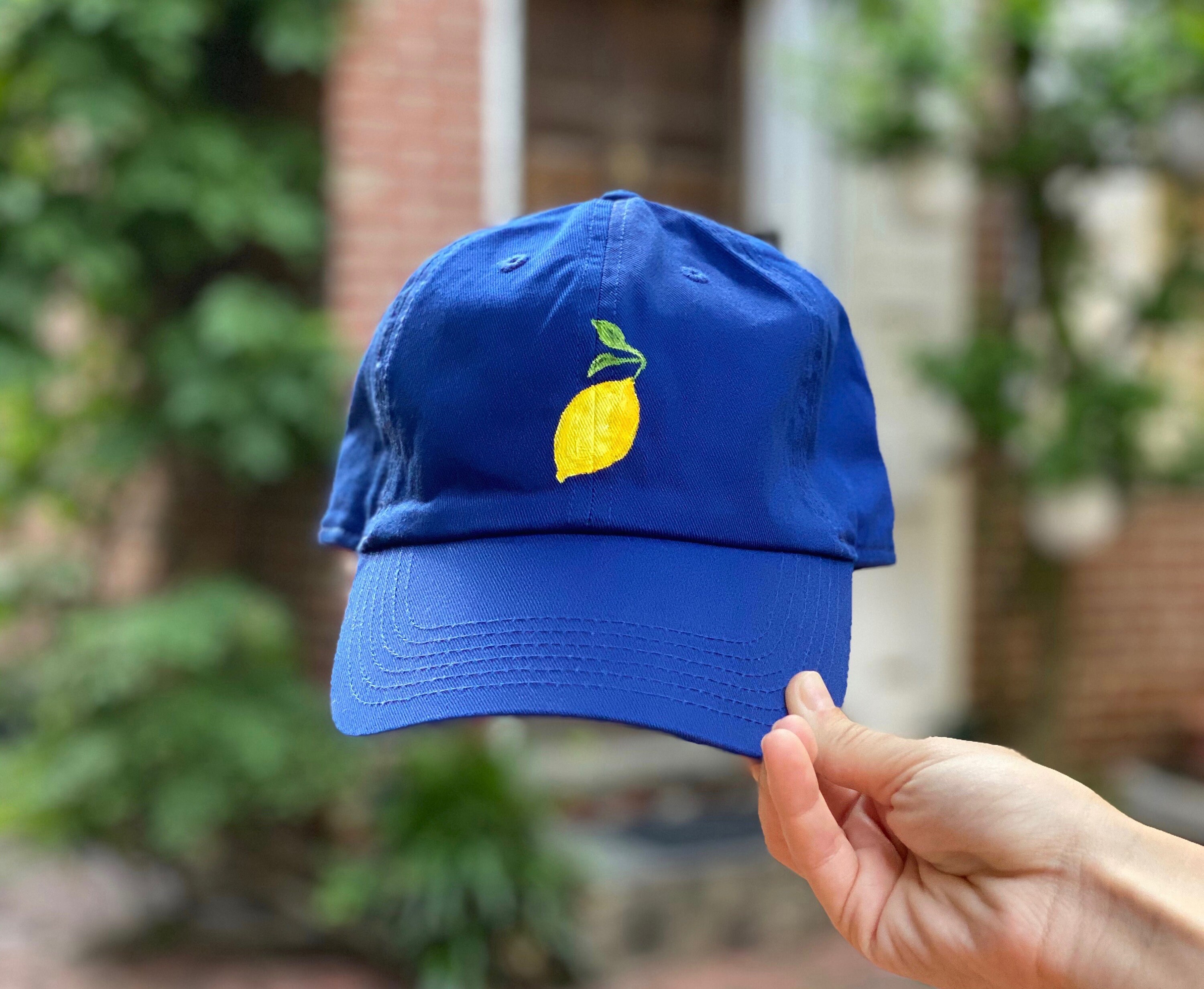 Hand Painted Lemon Design Baseball Cap 