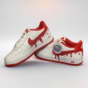 Custom Red Drip Nike Air Force 1 | Red Drip Effect AF1s | Custom Painted Trainers | Red Swoosh | Red Bottom Sneakers | Sneaker Gift