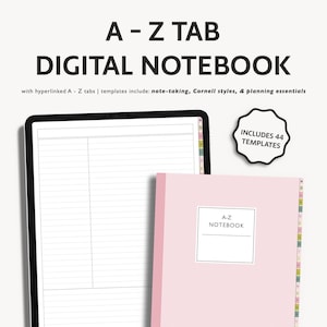 Digitaal notitieblok met alfabettabs, digitaal notitieboekje met tabbladen van A tot Z, eenvoudig digitaal dagboek, GoodNotes-alfabettabs, iPad-notitieboek van A-Z voor studenten