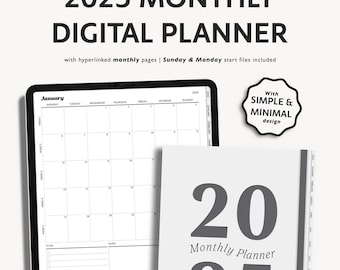 2025 Minimaler digitaler Monatsplaner für iPad, Einfacher Goodnotes Planer, Moderner Planer, Noteshelf Tagebuch, Notability Agenda, Android Planer