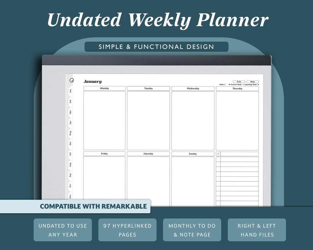 Undated Planner for Remarkable 2: Monthly Weekly Agenda (PDF) - Etsy
