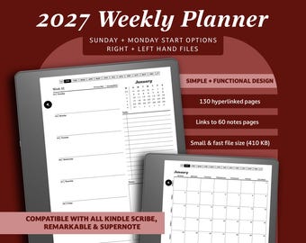 2027 Weekly Planner for Kindle Scribe: Minimalist Digital Agenda (PDF Download)