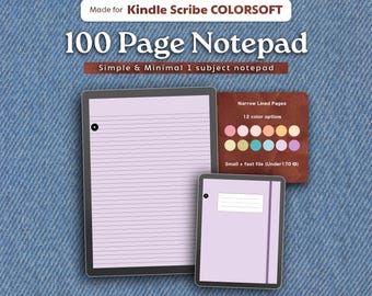 Bloc de notas de 100 páginas para Kindle Scribe Colorsoft / Plantilla de cuaderno digital rayado con papel de colores