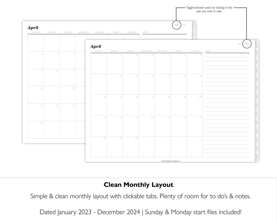 2023 2024 Monthly Digital Planner Simple Planner for Men Etsy