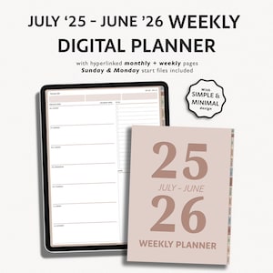 2025 2026 Minimalist GoodNotes Planner, Mid Year Digital Agenda, Dated Monthly Weekly Diary,Simple iPad Agenda, Aesthetic Digital Planner