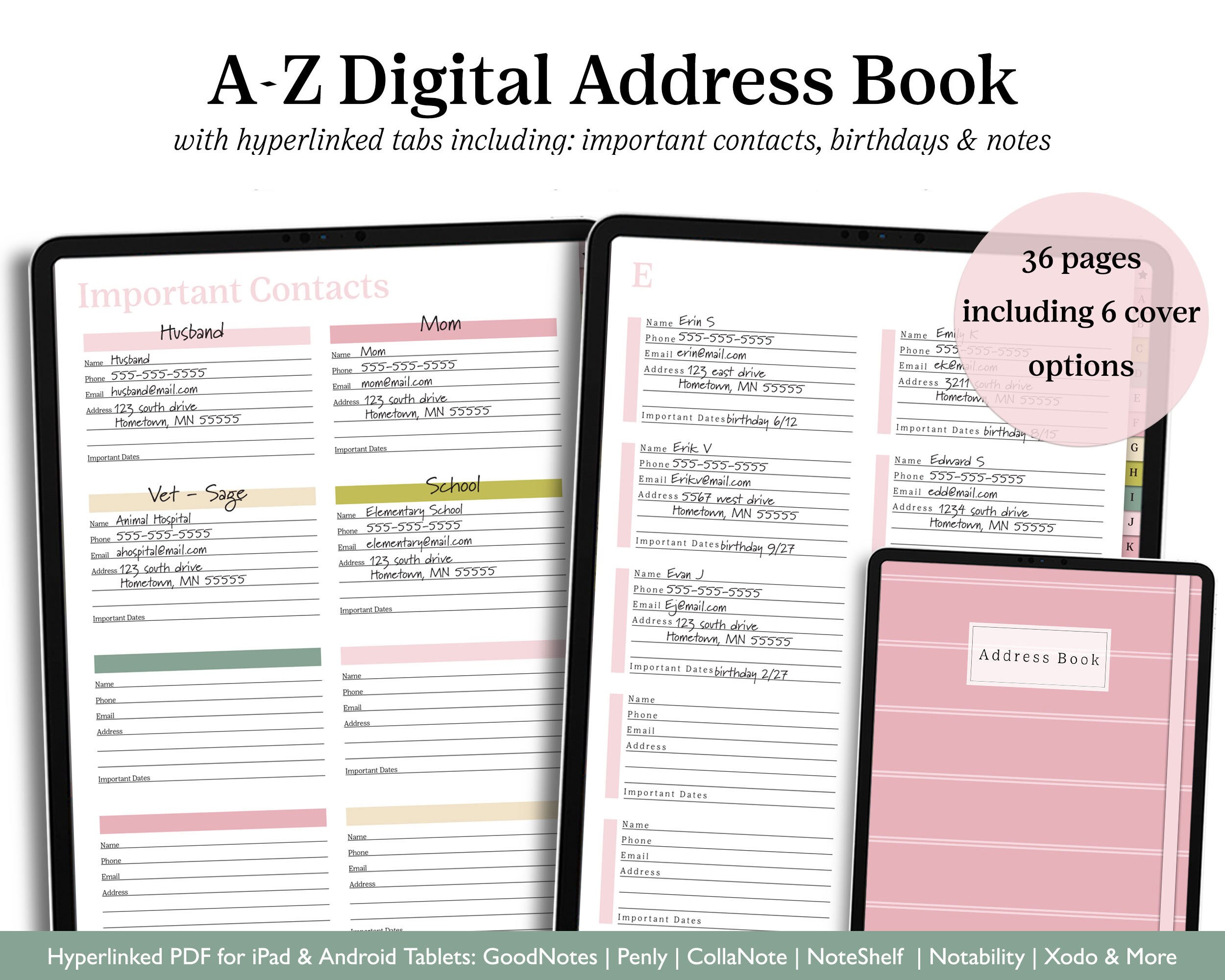Digital Contact Book for Goodnotes AZ Digital Address Book Etsy