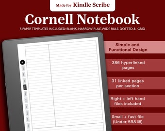 Kindle Scribe Cornell Notebook, Cornell Notebook Bundle, Lined Dotted Grid Notebook, Digital Notebook pour tablettes E Ink, PDF hyperlien