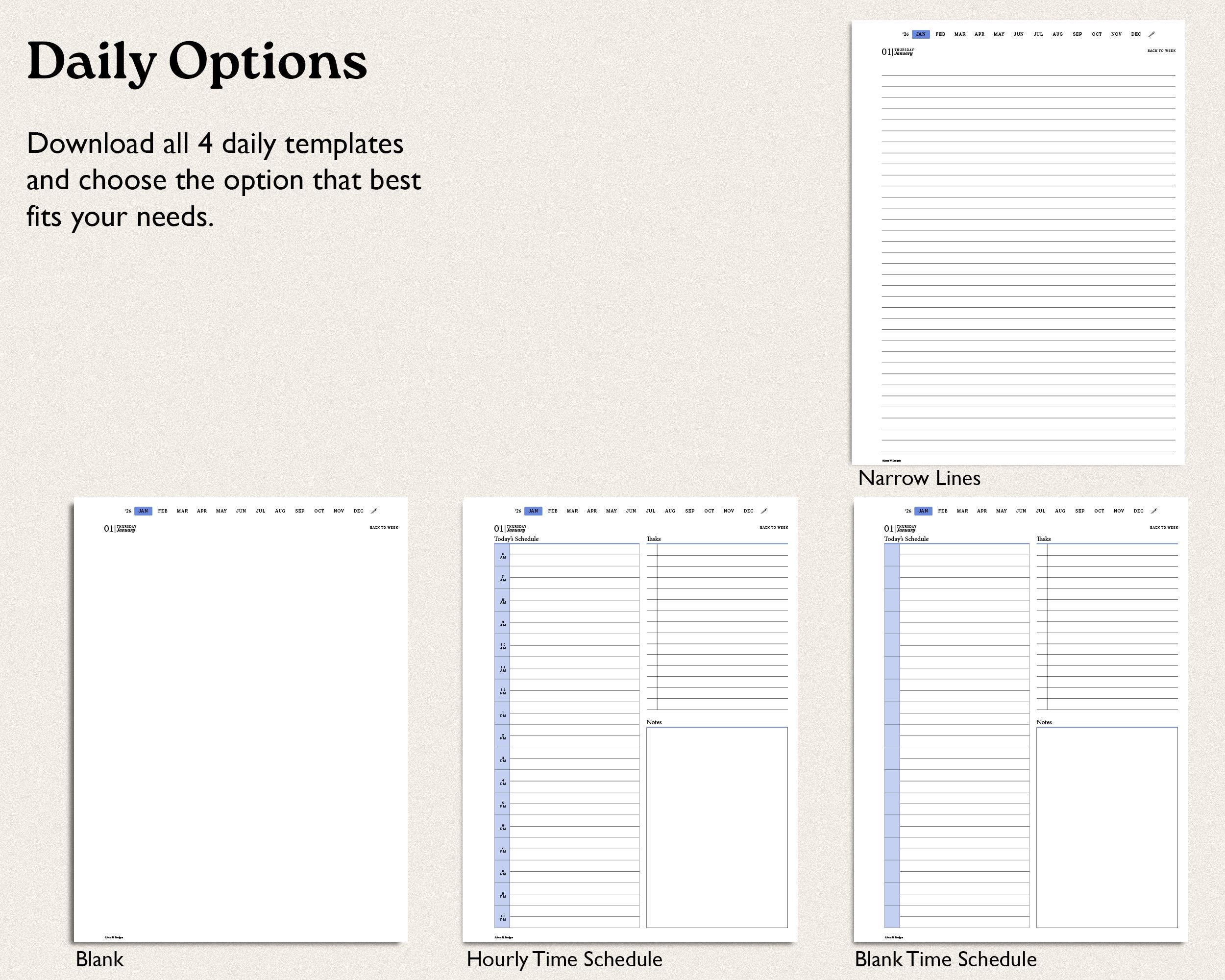 2026 Daily Digital Planner for Remarkable: Minimalist Hyperlinked PDF ...