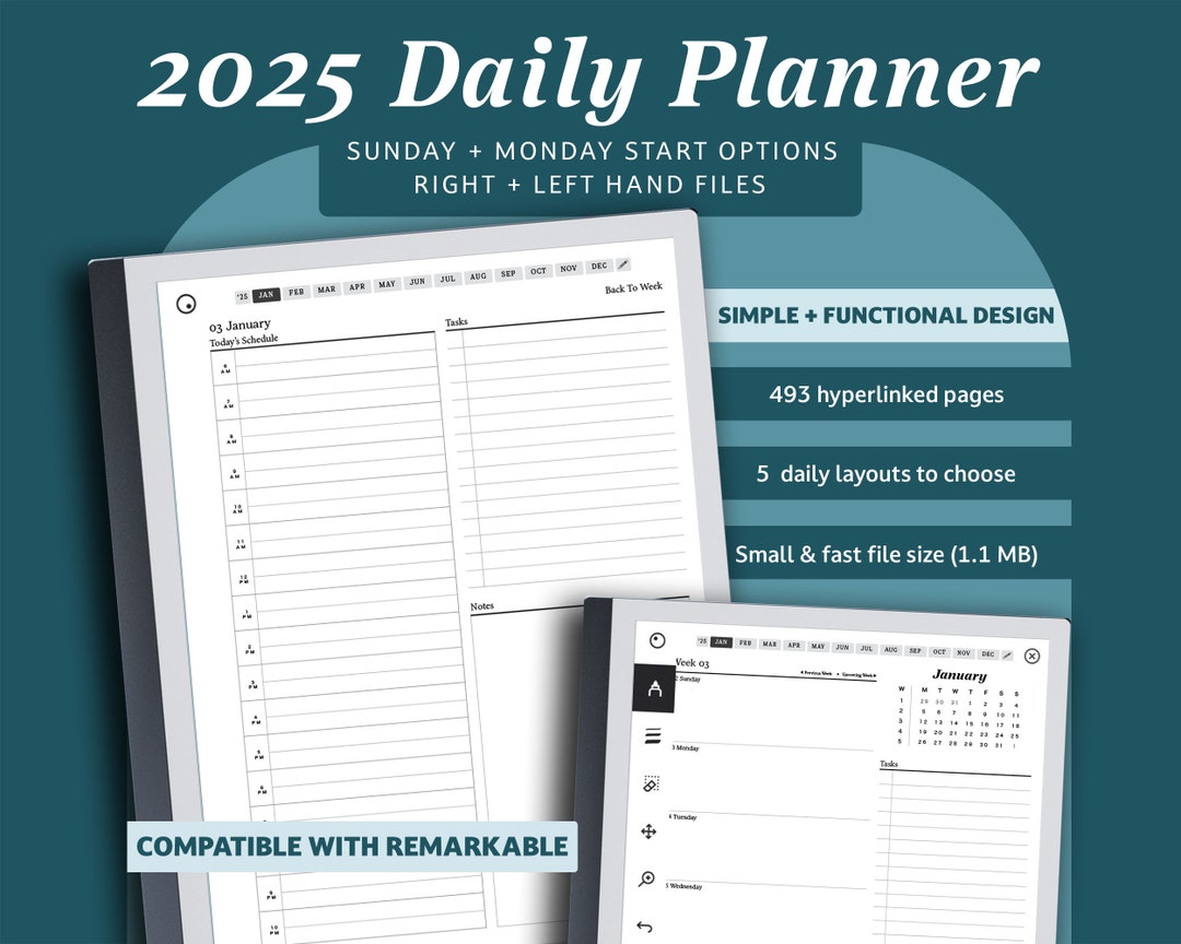 2025 Digital Planner Compatible With Remarkable 2, Daily Agenda