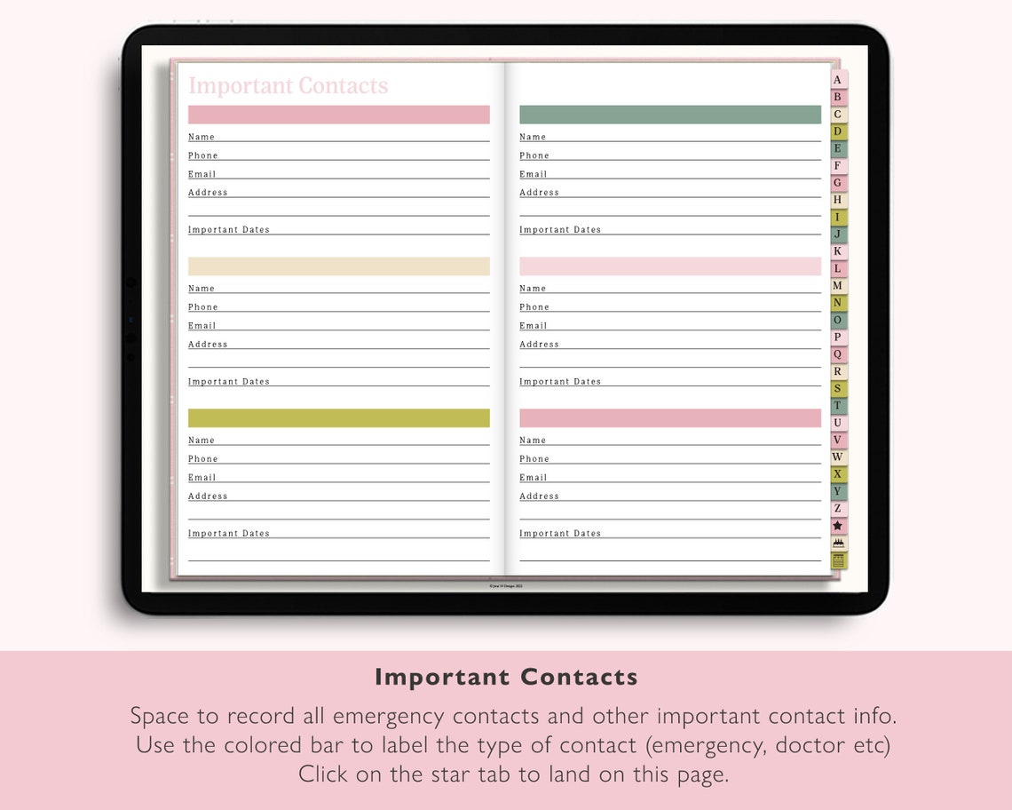 Digital Address Book, Goodnotes Contact Book, Phone Book Digital