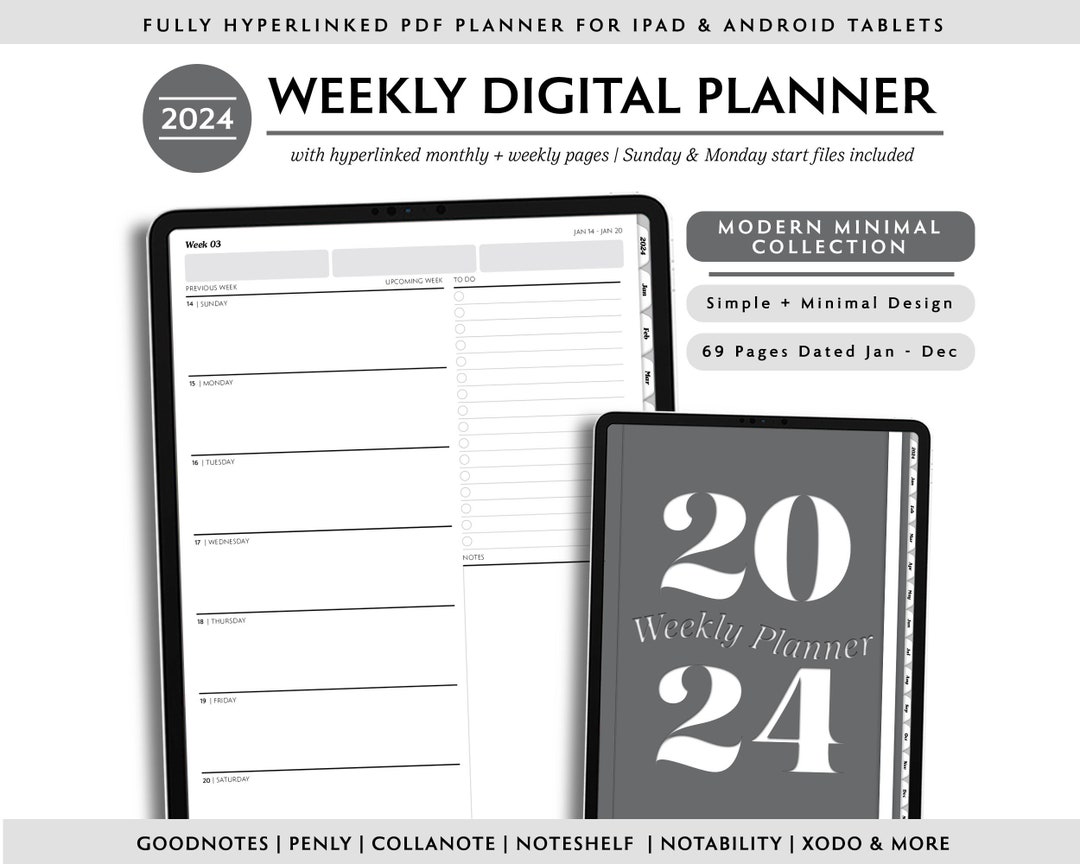 2024 Simple Goodnotes Planner, Basic Dated Monthly Weekly Planner ...