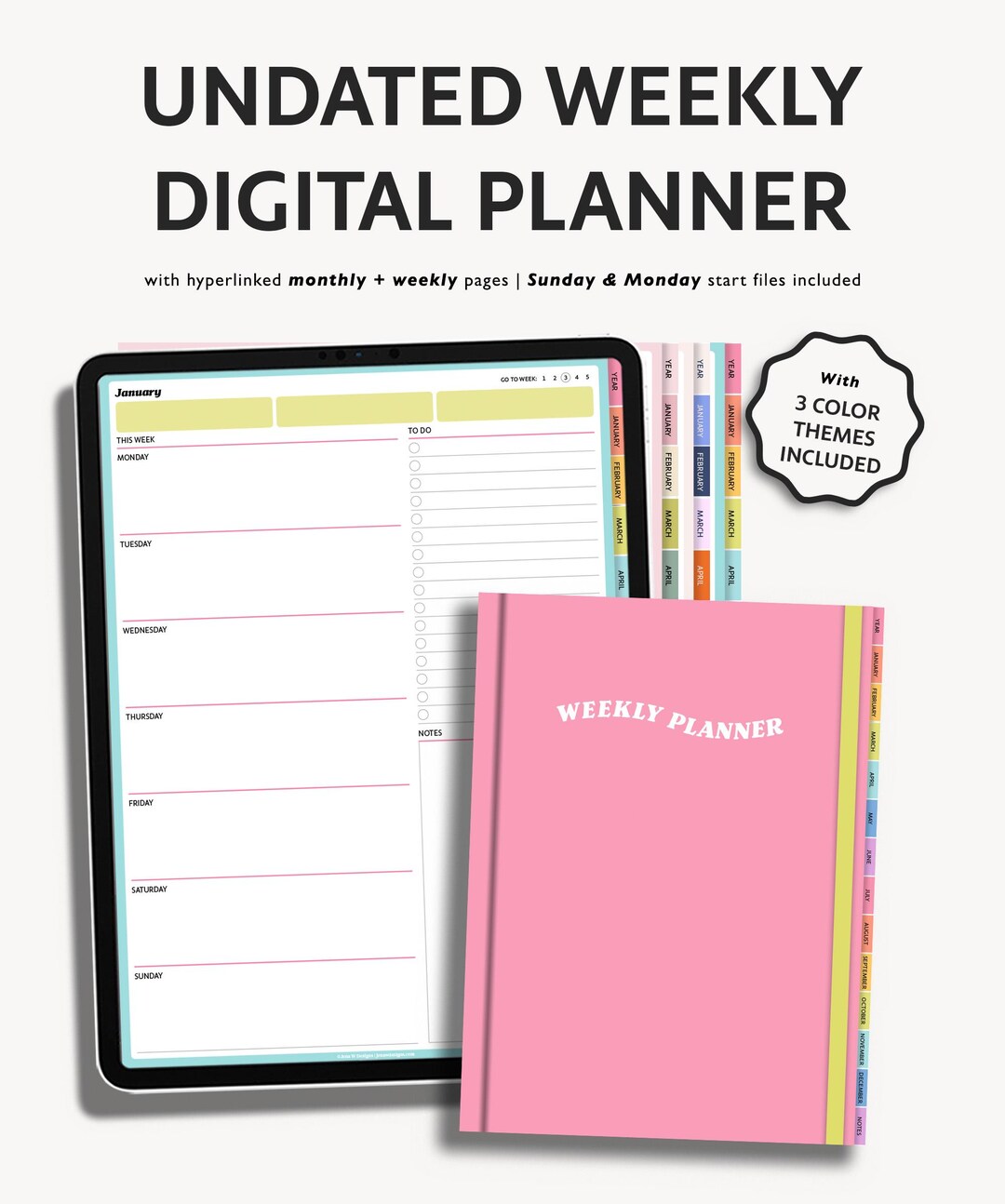 Undated Weekly Digital Planner: Minimalist iPad & Android Agenda (PDF ...