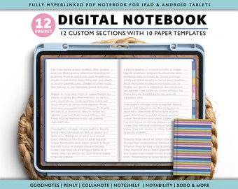 Cuaderno digital, Diario GoodNotes con pestañas hipervinculadas, Cuaderno digital horizontal de 2 páginas, Cuaderno PDF, Lindo cuaderno divertido para estudiantes