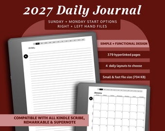 2027 Daily Journal for Kindle Scribe: Minimalist Digital Planner (PDF Download)