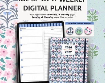 2026-2027 Weekly Academic Planner August Start, Floral Agenda (PDF Download)