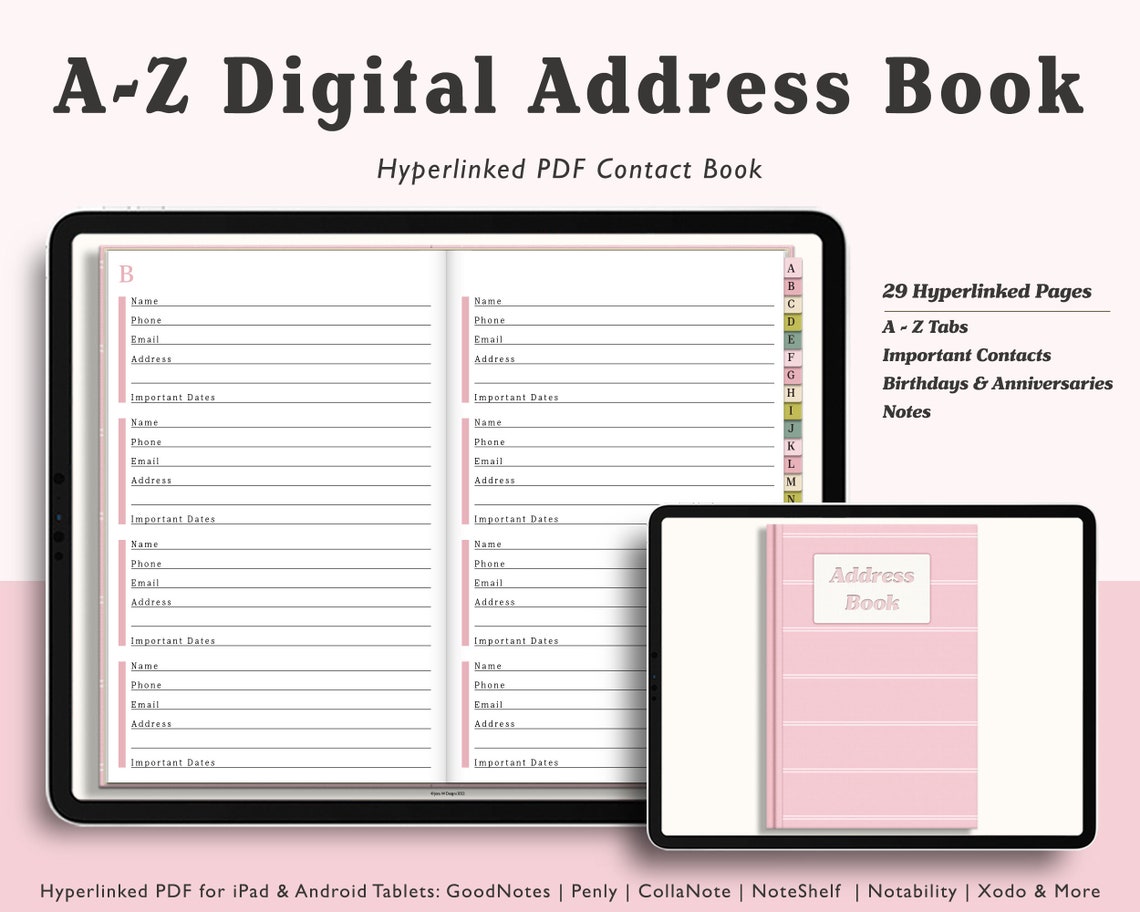 Digital Address Book Goodnotes Contact Book Phone Book Etsy