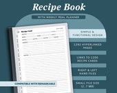 Digital Recipe Book Compatible with Remarkable 2, E-Ink Cookbook, Paperless Templates, Reusable Meal Planner