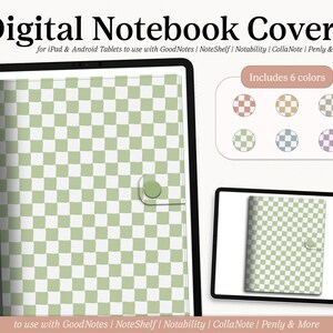 Pode incluir: Capas digitais para cadernos para iPad e tablets Android. As capas apresentam um padrão de xadrez verde e branco. Inclui 6 cores.