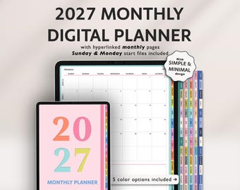 2027 Rainbow Minimal Monthly Digital Planner for GoodNotes iPad (PDF Download)