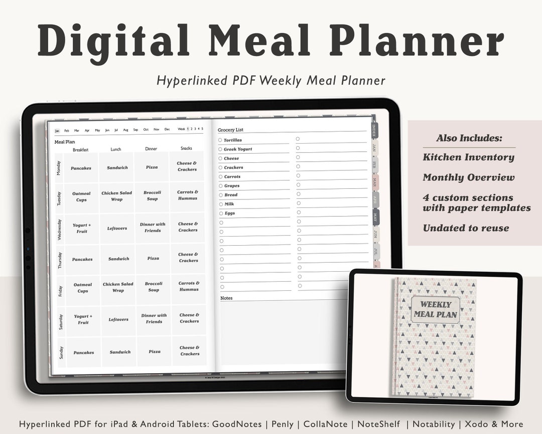 Digital Meal Planner and Grocery List Goodnotes Meal Planner - Etsy