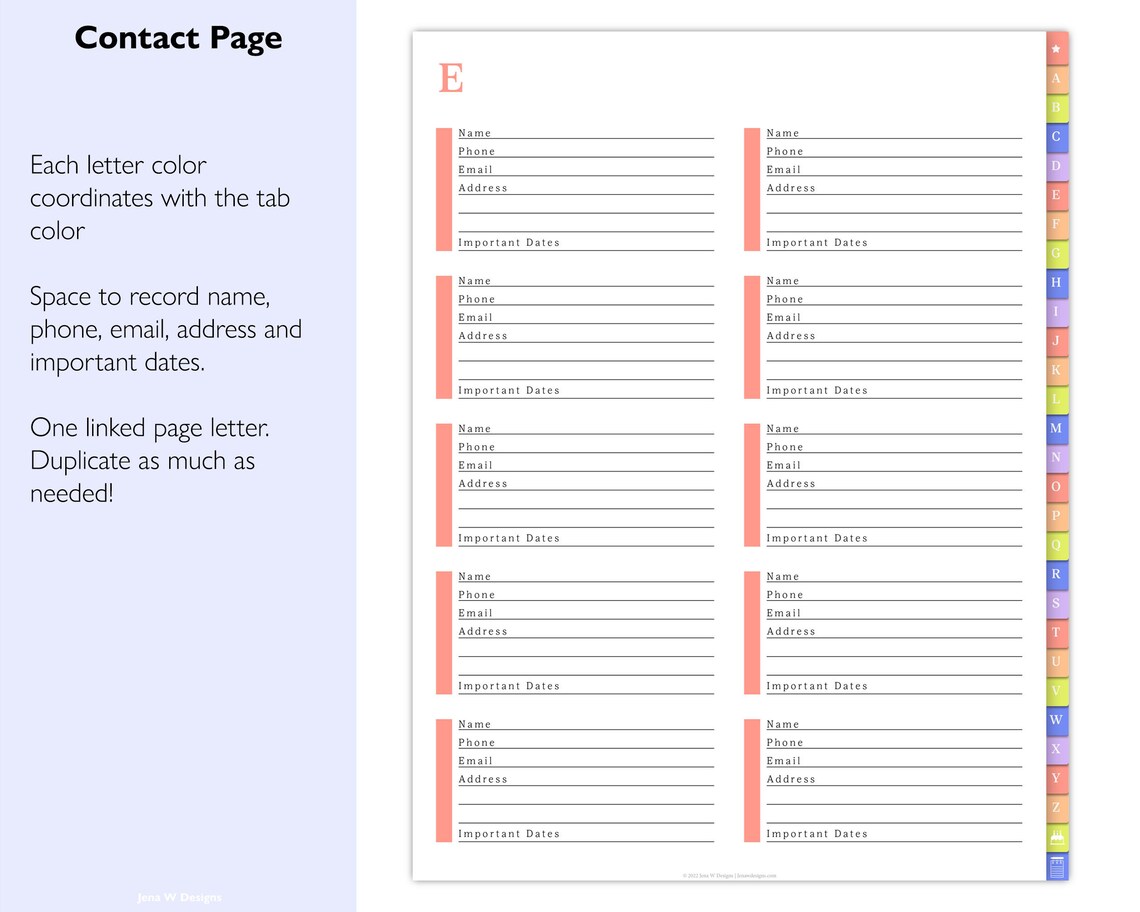 Digital Address Book for Ipad, Goodnotes Contact Book, Birthday Tracker