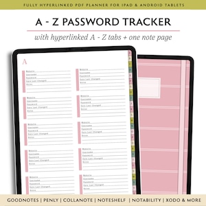 A to Z Digital Password Tracker, Website Log In Organizer, PDF Password Journal, Goodnotes A-Z Tab Password Notebook, Password Log