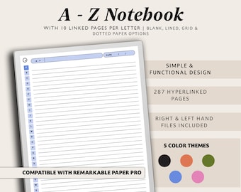 A-Z Hyperlinked Notebook for Remarkable Paper Pro (PDF Template)