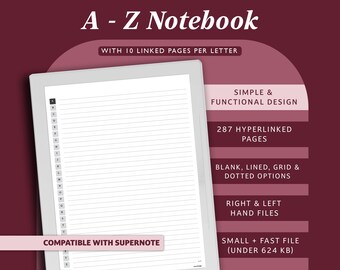 A-Z Hyperlinked Notebook for Supernote (PDF Template)