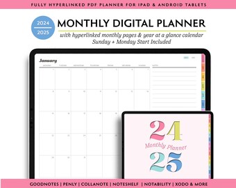 Digitaler Kalender 2024 2025, digitaler Zweijahresplaner, GoodNotes Agenda, einfacher iPad Planer, Android Agenda, persönlicher Planer