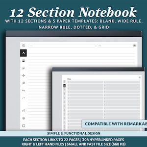 Landscape Digital Notebook: 12-Section Hyperlinked Planner for Remarkable 2 (PDF)