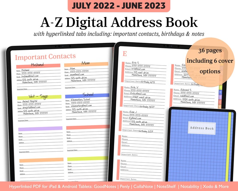 Digital Address Book for Ipad Goodnotes Contact Book Etsy