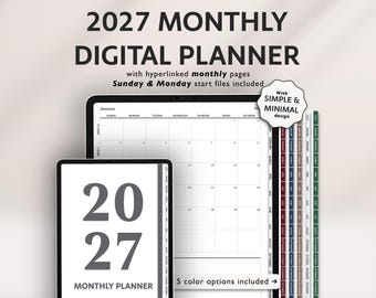 2027 Minimalist Monthly Digital Planner: GoodNotes iPad & Android (PDF Download)