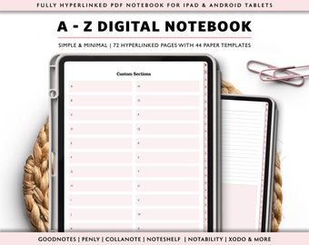 Simple Digital Alphabet Tab Notebook, A to Z Tab Notebook, A-Z Tabs Digital Journal, GoodNotes A Z Tabs, Simple A-Z Notebook for iPad