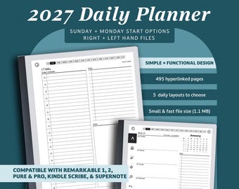 2027 Digital Planner for Remarkable 2 and Remarkable Paper Pure: Daily Agenda (PDF Calendar)