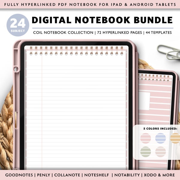 Digital Spiral Notebook, Realistic Journal, Digital To Do List, Daily Page, iPad Notebook Bundle, Android Notebook, GoodNotes Journal