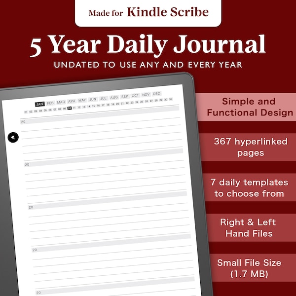 5-årig daglig journal för Kindle Scribe: Hyperlänkad tacksamhet (digital nedladdning)