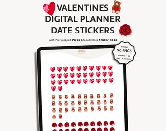 February Date Dots Digital Stickers: Valentine Stickeres (GoodNotes Sticker Book & Pre Cropped PNG)